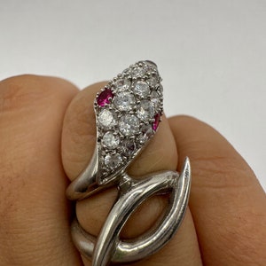 Vintage  Sterling Silver Adjustable Crystal Snake Ring