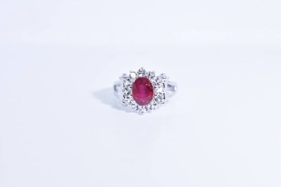 Vintage Pink Ruby 925 Sterling Silver Ring - image 1