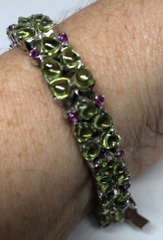 Vintage Peridot Ruby Tennis Bracelet in 925 Sterl… - image 5