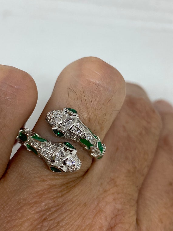 Vintage Snake Ring  Sterling Silver Emerald Green… - image 4
