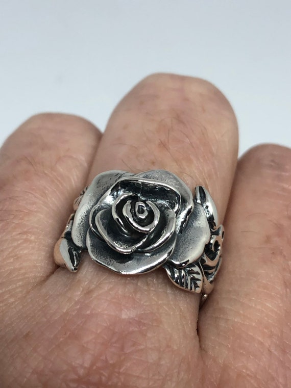 Vintage Rose Flower 925 Sterling Silver Antiqued  