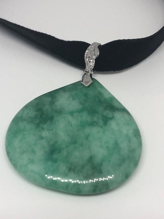 Vintage Green Jade Choker Silver Finish Necklace … - image 6