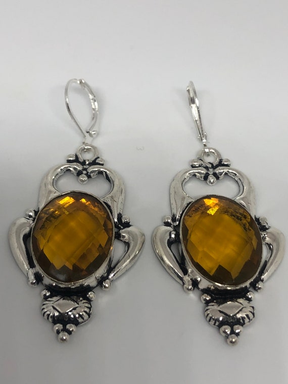 Vintage Yellow Glass 925 Sterling Silver Leverback - image 7