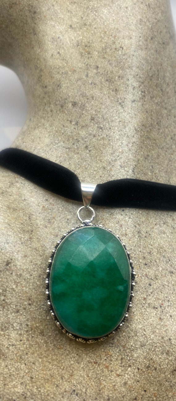 Vintage Green Raw Emerald Crystal Black Velvet Ch… - image 1