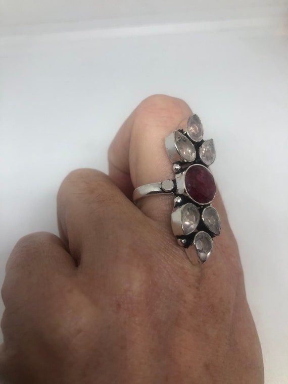 Vintage Genuine Rose Quartz Ruby Ring Silver Stat… - image 5