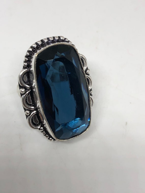 Vintage Cobalt Blue Ring Antique Art Glass  Cockt… - image 8