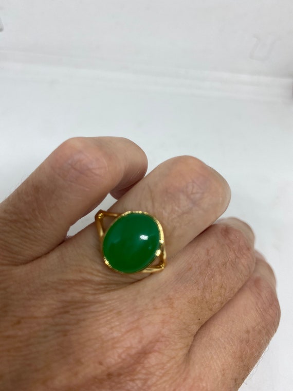 Vintage Lucky Green Nephrite Jade Ring Golden - image 2