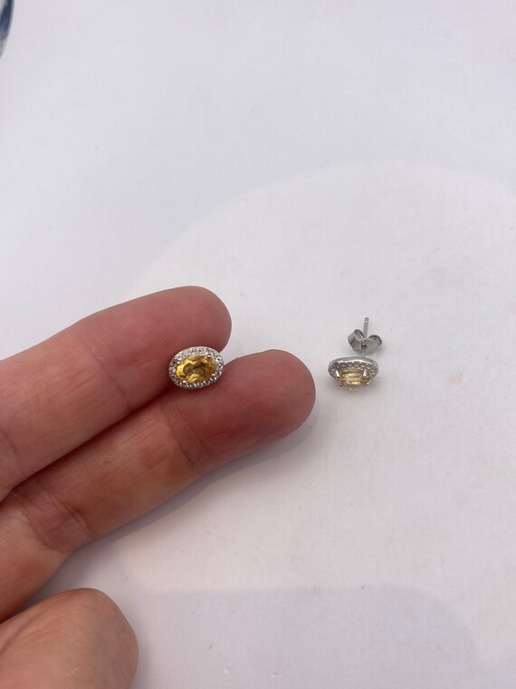 Vintage Citrine Earrings 925 Sterling Silver Stud - image 4