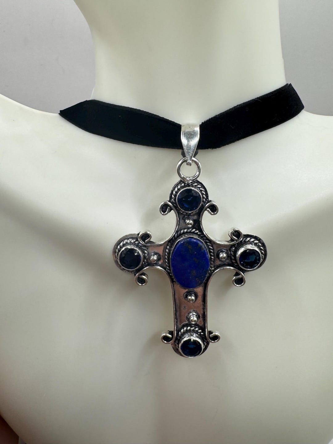 Blue Lapis Collar-Length with Copper Cross 255v main image 0