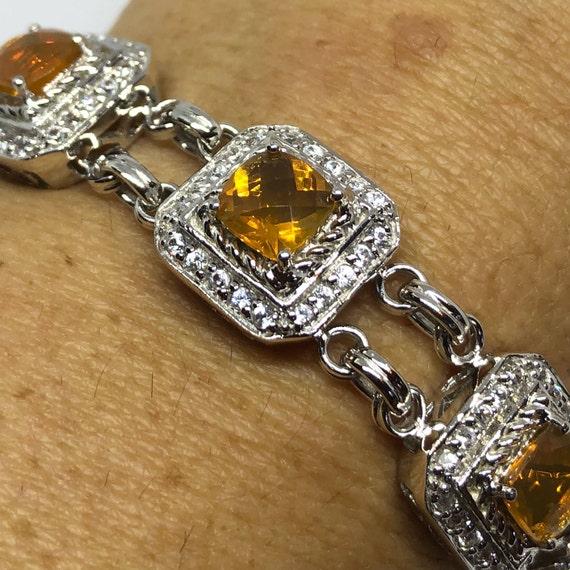 Vintage Orange Fire Opal Bracelet 925 Sterling Si… - image 2