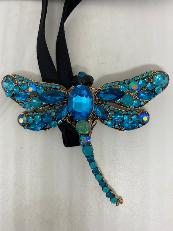 Blue Gothic Styled Austrian Crystal Dragonfly Cho… - image 1