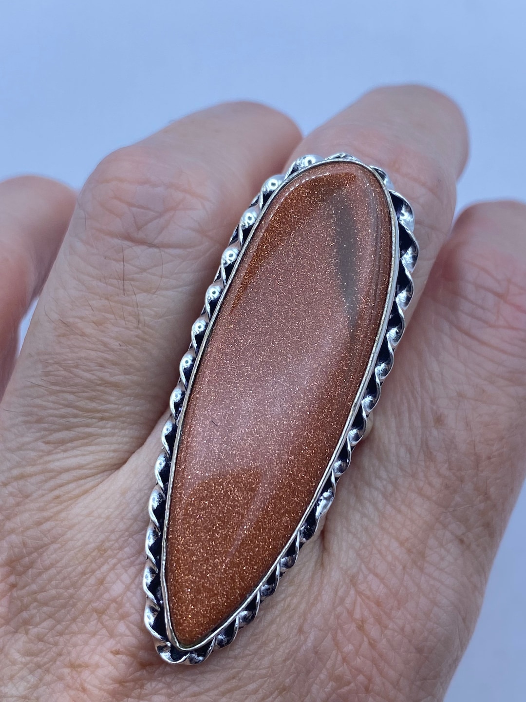 Vintage Handmade Deep Golden Sandstone Setting Silver Ring - Etsy