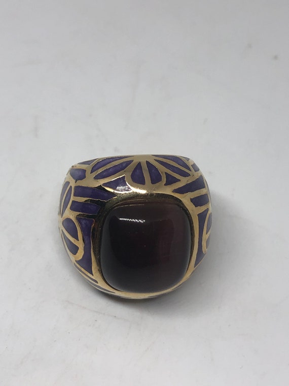 Vintage Purple Cats Eye Art Glass Enamel Ring - image 10