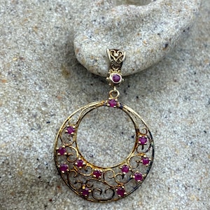 Vintage 925 Sterling Silver Deep Pink Ruby Earrings