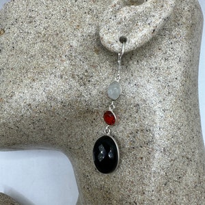 Antike Vintage schwarze Onyx 925 Silber Ohrringe