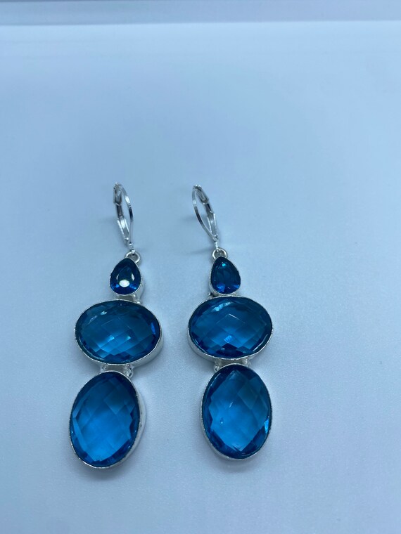 Antique Vintage Blue Topaz and Volcanic Glass Sil… - image 3