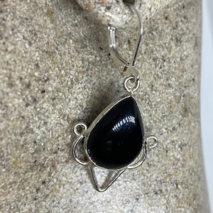 Antike Vintage schwarze Onyx 925 Silber Ohrringe