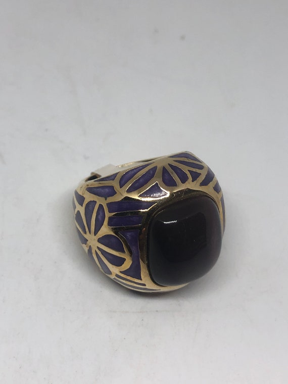 Vintage Purple Cats Eye Art Glass Enamel Ring - image 6