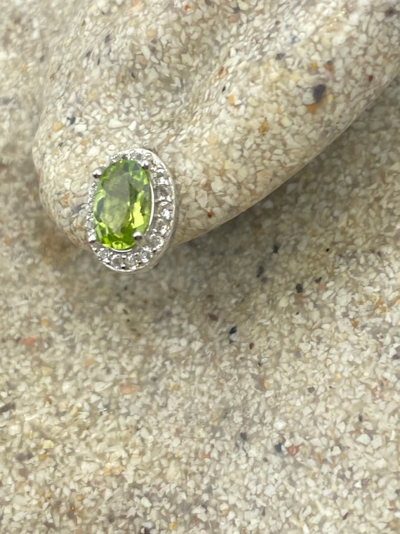 Vintage Sterling Silver Green Peridot and White Sa