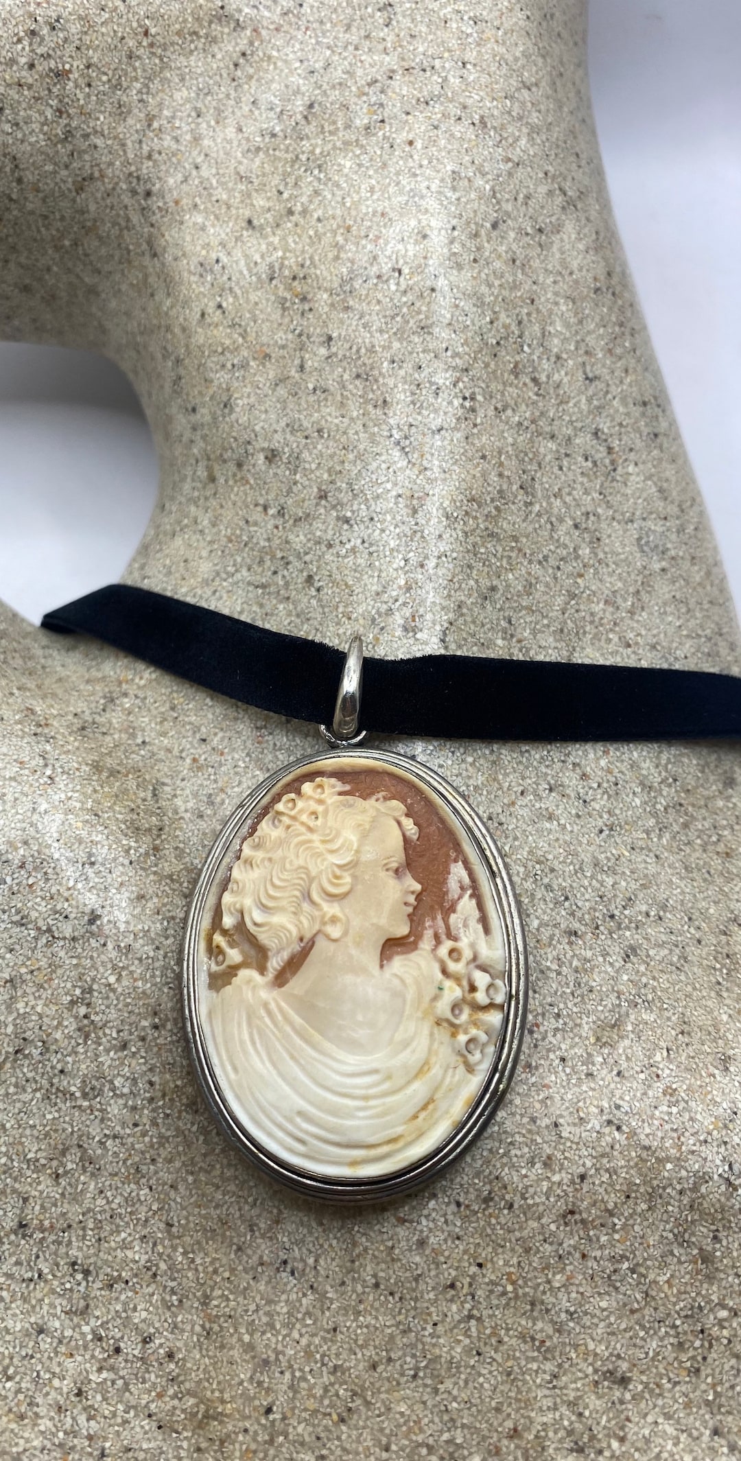 Vintage Genuine Shell Cameo Sterling Silver Necklace Choker - Etsy