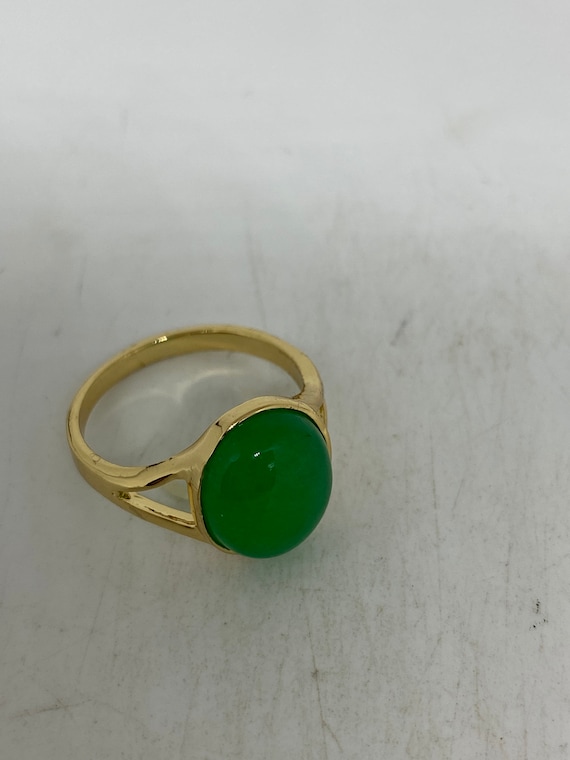 Vintage Lucky Green Nephrite Jade Ring Golden - image 4