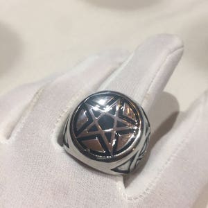 Vintage Gothic Silver Stainless Steel Pentacle Star Mens Ring image 2