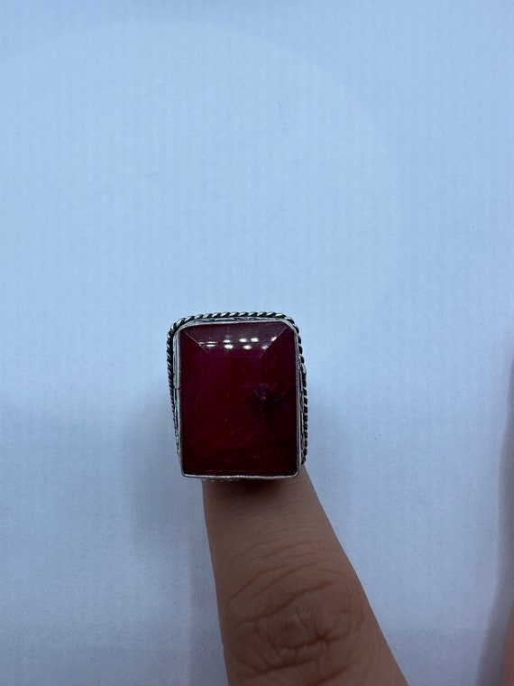 Vintage Handmade Raw Pink Ruby Silver Gothic Ring - image 4