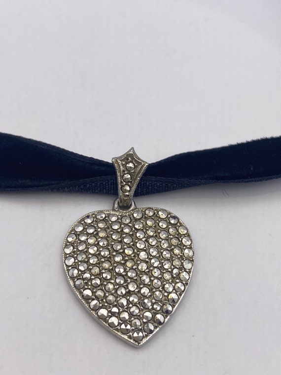 Vintage Marcasite Heart Choker 925 Sterling Silve… - image 3