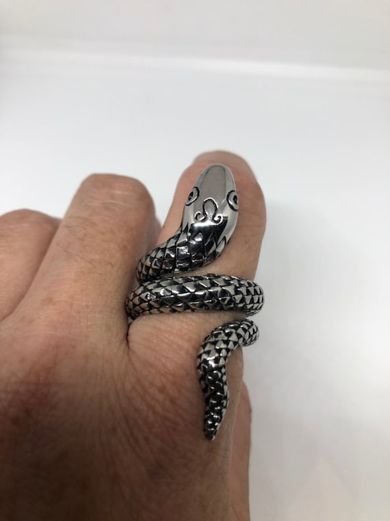 Vintage Gothic Silver Stainless Steel Snake Mens R