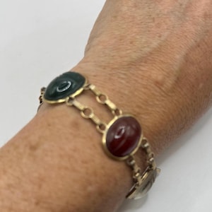 Vintage Scarab Bracelet Gold filled Carved Gemstones