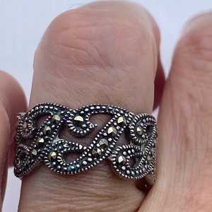 Vintage Genuine Swiss Marcasite Setting 925 Sterling Silver Gothic Ring