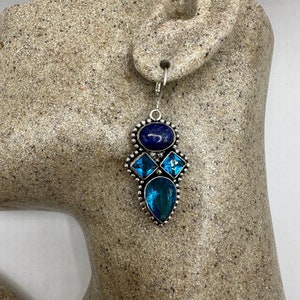 Antique Vintage Aqua Blue Volcanic Glass Silver Dangle Earrings
