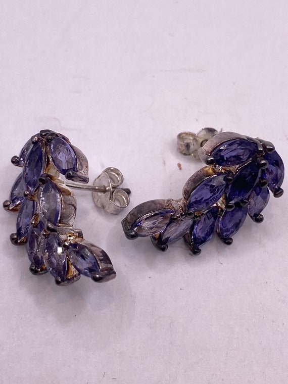 Vintage Blue Iolite Earrings 925 Sterling Silver … - image 3
