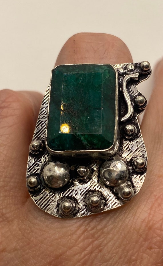 Vintage Raw Green Emerald White Bronze Silver Coc… - image 1