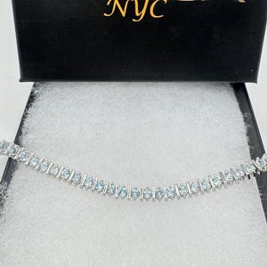 Vintage Silver Tennis Bracelet | Blue Topaz 925 Sterling Silver Tennis Bracelet