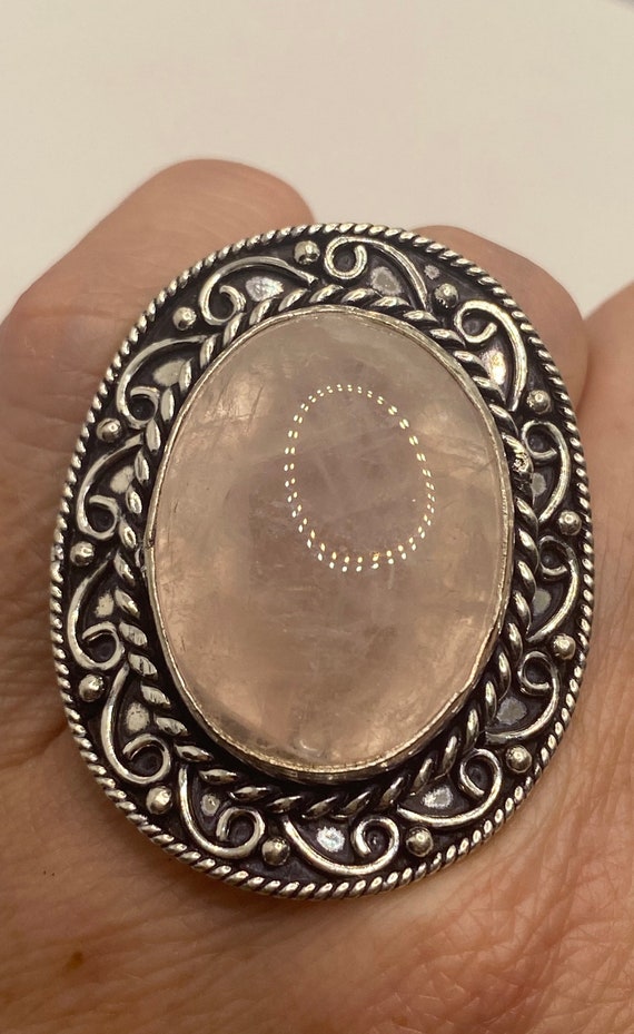Vintage  Genuine Rose Quartz Silver Ring