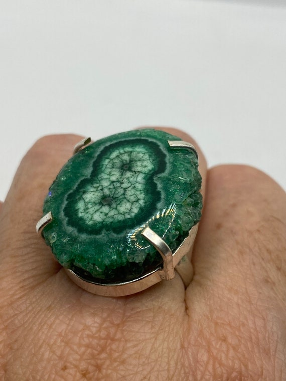 Vintage Green Chrome Diopside Druzy Geode Ring