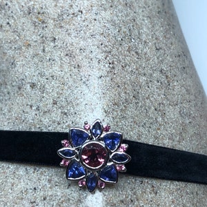 Naszyjnik choker z prawdziwego czerwonego turmalinu iolitu ze srebra próby 925 w stylu vintage