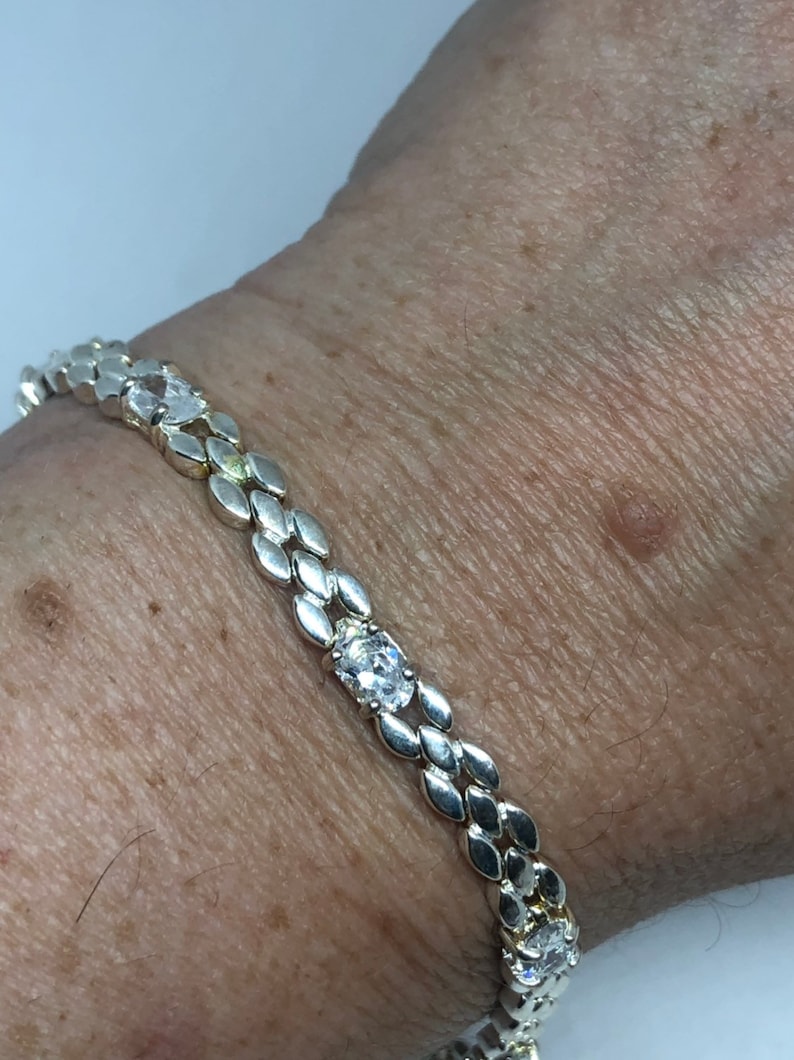 Handmade Genuine White Sapphires Rhodium Finished 925 Sterling Silver Tennis Bracelet