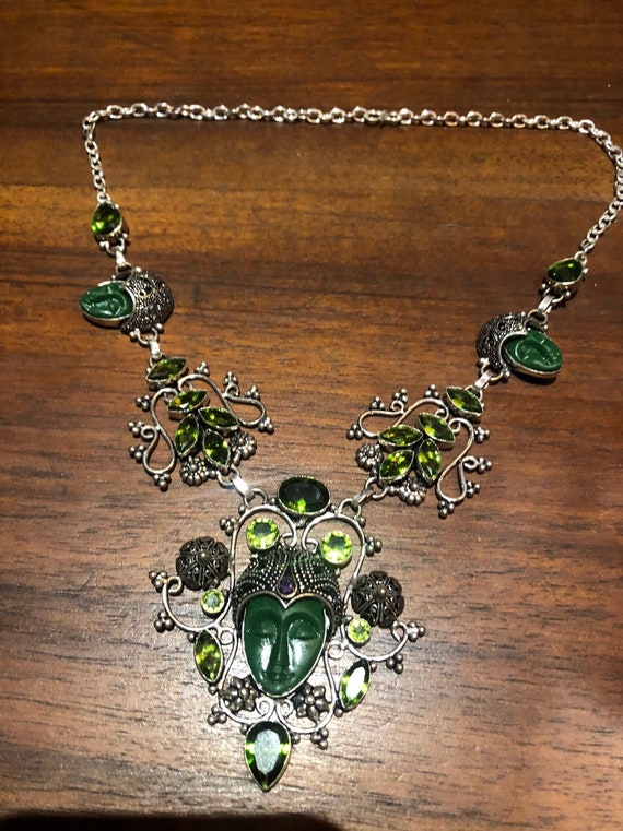 Green Handmade Gothic Styled Silver Finished Genui