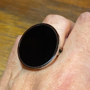 Vintage Black Enamel Stainless Steel Ring Size 6