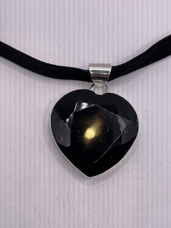 Vintage Heart Antique Black Jet Glass Choker Neck… - image 4