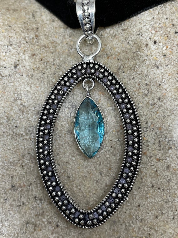 Vintage Blue Topaz Silver Choker Necklace Pendant - image 5