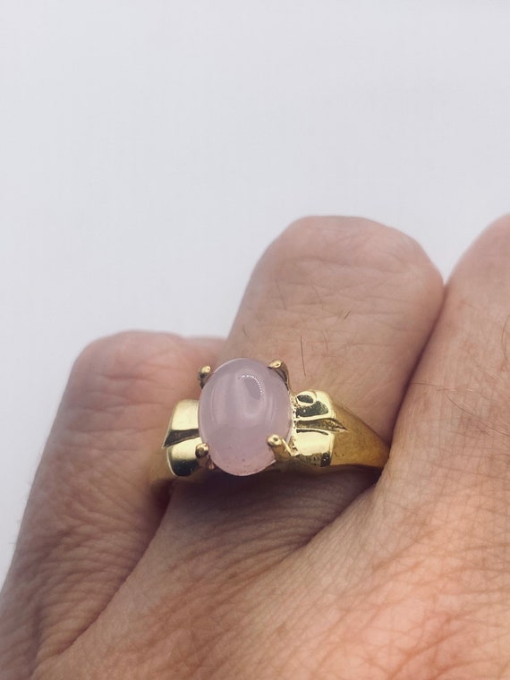 Vintage Pink Rose Quartz Gold Bronze Cocktail Ring