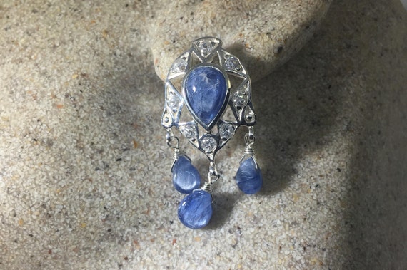 Vintage Blue Sapphire Chandelier Earrings 925 Ste… - image 2