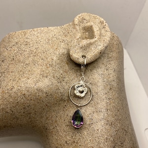 Vintage Purple Amethyst Mystic Topaz Earrings 925 Sterling Silver Leverback
