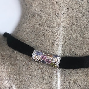 Vintage Pastel CZ Choker Sterling Silver Pendant Necklace