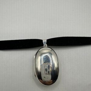 Vintage Deco Locket Choker 925 Sterling Silver Necklace