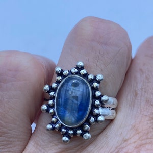 Vintage Deep Blue Sapphire White Bronze Silver Cocktail Ring