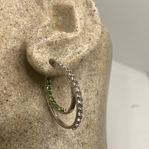 Vintage Handmade 925 Sterling Silver Chrome Diopside Hoop Earrings